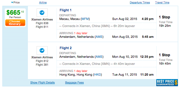 暑假平飛荷蘭！廈門航空澳門飛阿姆斯特丹，回程返香港，來回連稅$5,195起，10月24日前出發