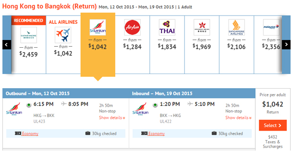 中遠期平盤！斯里蘭卡航空飛曼谷$1,042、科倫坡$2,384起，2016年5月14日前出發