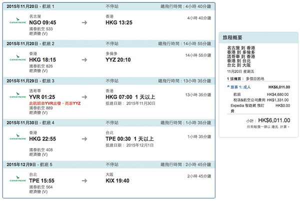 日港美台日首見！國泰日本往香港+來回美加+單程往日本（或經台北往日本），來回連稅$5,790/TWD24,699起，再送台灣機票，2016年7月29日前出發