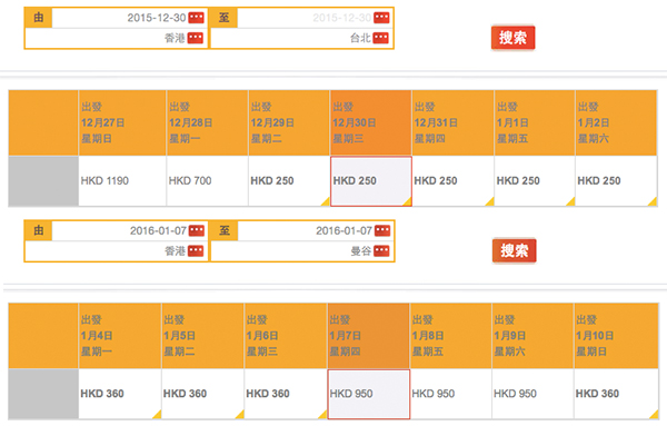 嘩！單程又秘劈！港航香港飛台北$250、曼谷$360起，12至1月指定日子出發