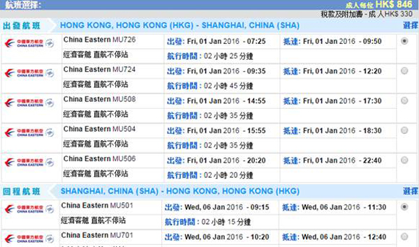 新年平嘆滬菜！中國東方航空來回上海$846，2人同行用銀聯卡$746起，2016年1月18日前出發