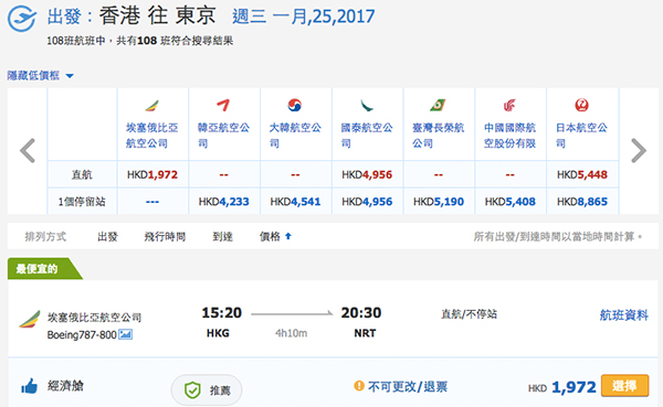 嘩！農曆年要買喇！埃塞俄比亞航空香港來回東京$1,650起，2017年1月27日前出發