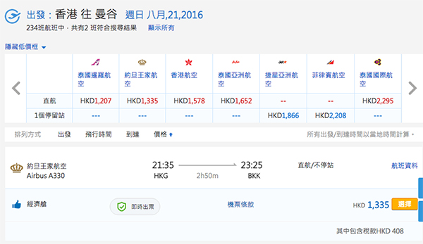 全年筍盤！暑假都有！皇家約旦航空香港來回曼谷$947起，12月8日出發