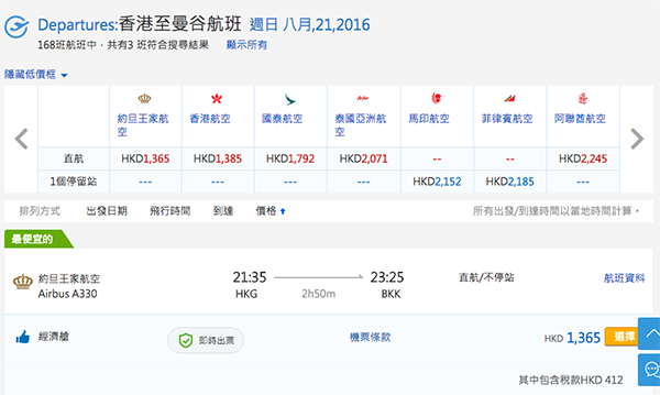 全年筍盤！皇家約旦航空香港來回曼谷$952起，12月8日出發