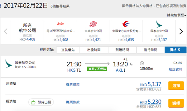 紐航+國泰繼續減！香港直航來回奧克蘭$4,454起，3月31日前出發