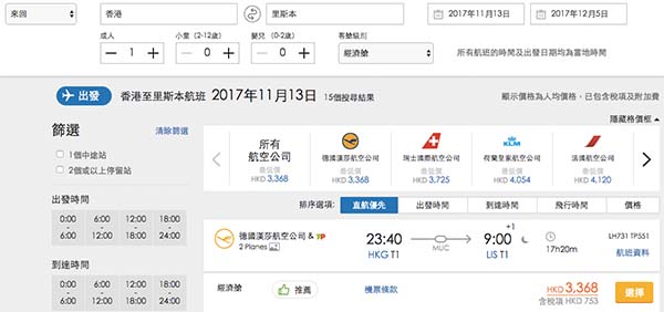 激罕平價！連稅只需3千3！漢莎+葡萄牙航空香港來回里斯本$2,616起！11-12月指定日子出發