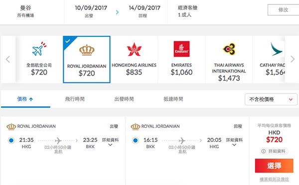 坐夢幻787！皇家約旦航空香港來回曼谷$720起，包30kg行李！12月15日前出發