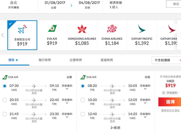 正！暑假旺季！長榮香港來回台北$919起，可早去晚返，包30kg行李，14日有效期！8月23日前出發