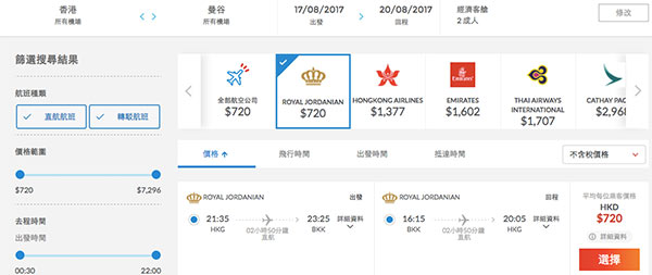 暑假爆抵！旺季真.平飛！皇家約旦航空香港來回曼谷$720起，包30kg行李，坐夢幻787！出年3月24日前出發
