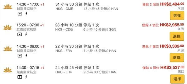 平到癲！歐洲大爆劈！越南航空香港來回莫斯科/巴黎/倫敦/法蘭克福$1,000起！出年3月前出發
