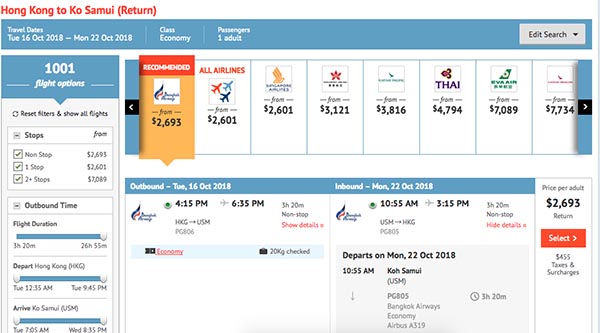 泰筍喇！曼谷航空香港來回蘇梅島$2,693起，10月31日前出發