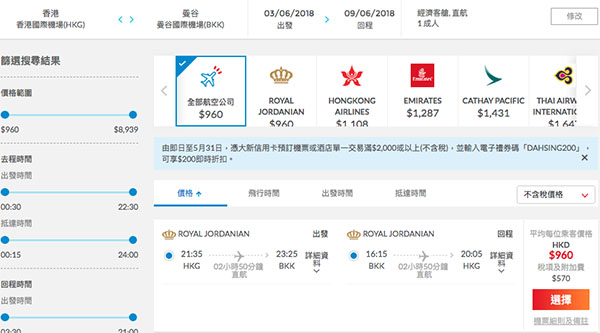【曼谷】正！泰式Last Call！30kg行李+夢幻787！皇家約旦航空香港來回曼谷$960起，6月30日前出發