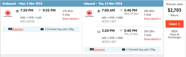 【美國】抵喎！冬日平飛！加拿大航空香港來回洛杉磯/三藩市$2,703起！2019年1月22日前出發