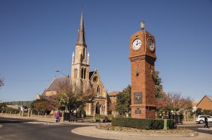 The Mudgee Memorial Clock Tower was erected to commemorate the 50th Anniversary of World War II.