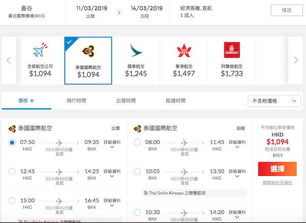 【曼谷】唔收燃油費！泰國航空香港來回曼谷$1,094起，包30KG行李！2019年3月31日前出發