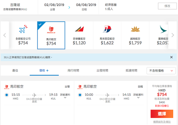 【吉隆坡】多個假期都有平！馬印航空香港來回吉隆坡$754起！2019年8月5日前出發