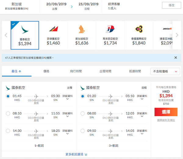 【新加坡】終於有減！周末快閃之選！國泰航空香港來回新加坡$1,394起！10月31日前出發