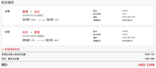 【台北】近期至抵！連稅千一有找！香港航空來回台北$710起！3月27日出發