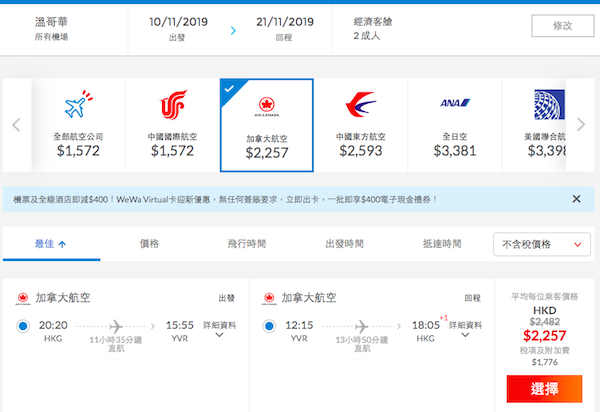 【溫哥華】筍飛！加航暴劈！香港直航來回溫哥華$2,257起！12月13日前出發