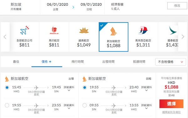 【新加坡】快閃獅城！連稅千七有找！新加坡航空來回新加坡$1,088起！2020年2月29日前出發