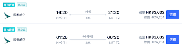 【日本】二人同行優惠！東京大阪都有！國泰航空來回東京／大阪連稅$3,632起！11月至2月指定日子出發