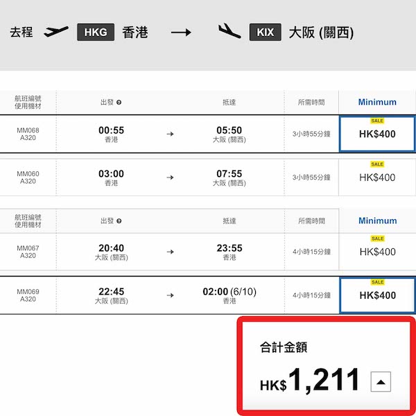 【大阪】限時優惠！凌晨去晚返玩到盡！樂桃航空來回大阪連稅$1,211起！4月頭至10月尾出發