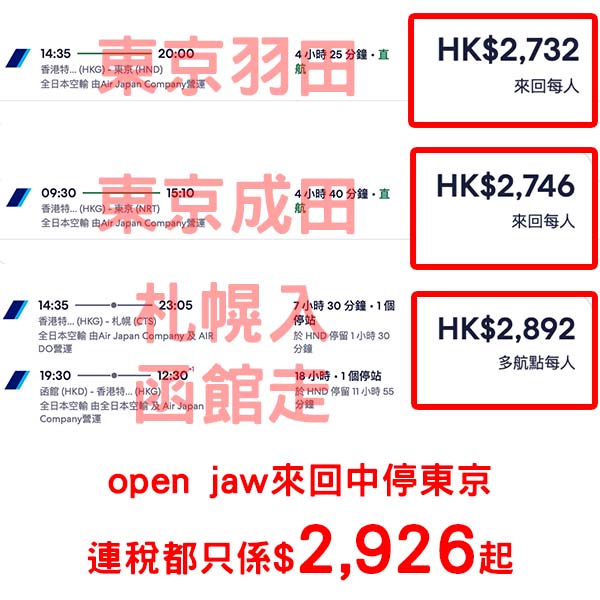 【日本】繼續減！一樣暑假都有！ANA全日空來回日本各地連稅$2,723起，可open jaw+中停東京！6月至9月出發