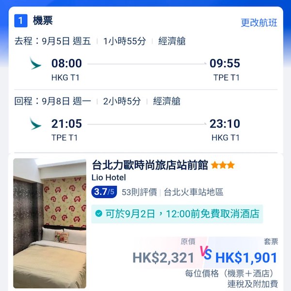 【台北】可早去晚返！暑假都只係貴少少！台北4日3夜套票，包國泰機票+酒店，每位連稅$1,901起！10月1日或之前出發