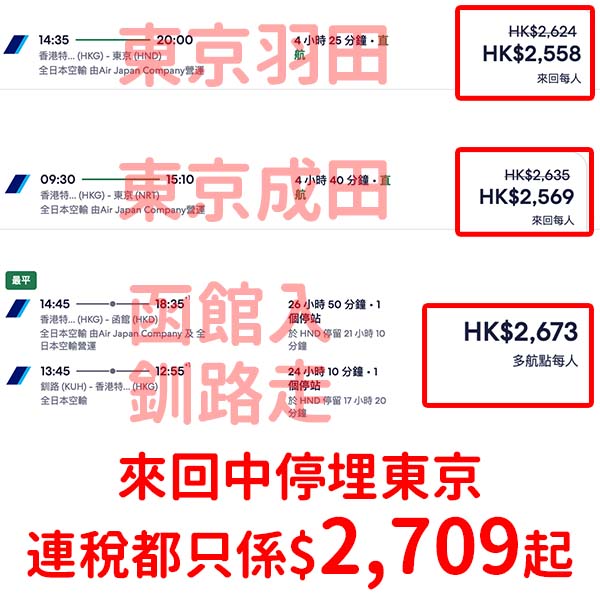 【日本】好多平飛！減價促銷！ANA全日空來回日本各地連稅$2,558起，可以open jaw！7月至10月出發