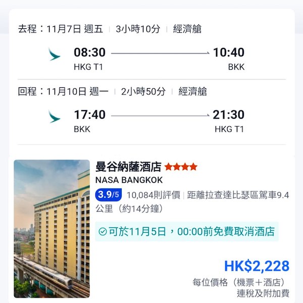 【曼谷】超多日子揀！可早去晚返！曼谷4日3夜套票，包國泰機票+3晚酒店，每位連稅$2,228起！11月30日或之前出發