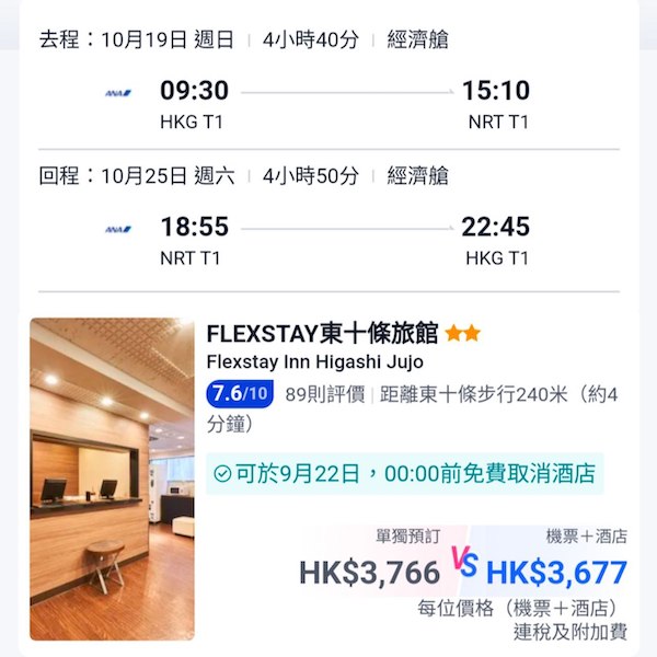 【東京】繼續抵玩！東京7日6夜套票，包ANA機票+6晚住宿，每位連稅$3,677起！8月至12月指定日子出發