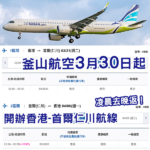 取代真航空?釜山航空3月30日起 開辦「香港-首爾仁川」航線