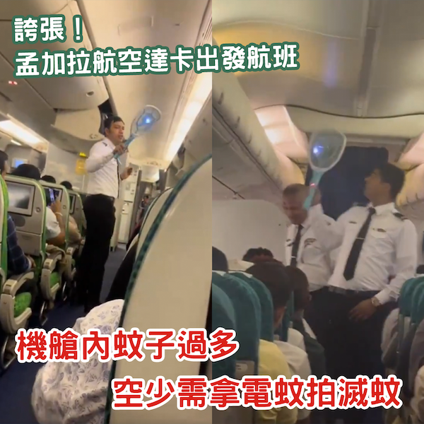 孟加拉航空上蚊子過多 機組人員少需動用電蚊拍？