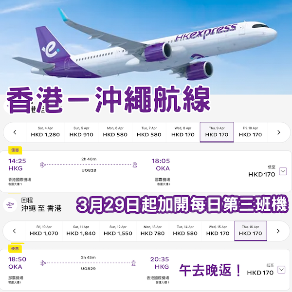 再追加航班！香港快運3月29日起新增每日第三班沖繩航班